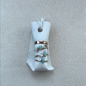 Free People Gold Stackable Rings with Turquoise Accents - Women's Jewelry Sz 6